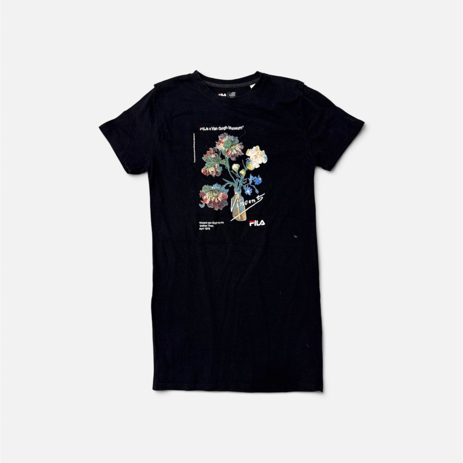 FILA x Van Gogh Museum Γυναικείο Μαύρο T-Shirt Φόρεμα με Floral Print